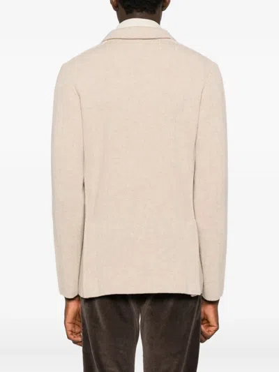 Lardini Double-breasted Textured Jacket In Neutral