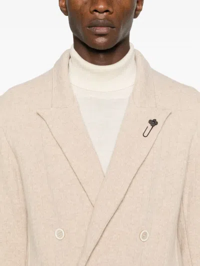 Lardini Double-breasted Textured Jacket In Neutral