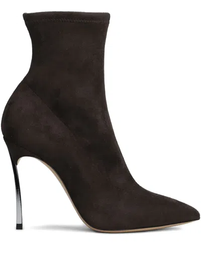 Casadei Blade Stretch High Heels Ankle Boots In Brown Suede In Brown