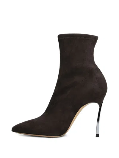 Casadei Blade Stretch High Heels Ankle Boots In Brown Suede In Brown
