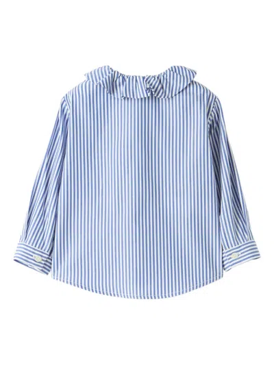 Il Gufo Blue And White Striped Cotton Shirt In Blue