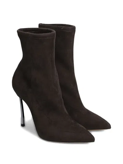 Casadei Blade Stretch High Heels Ankle Boots In Brown Suede In Brown
