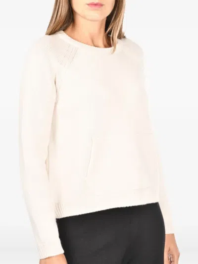 Gran Sasso White Wool Crew Neck Sweater In White