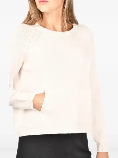 Gran Sasso White Wool Crew Neck Sweater In White