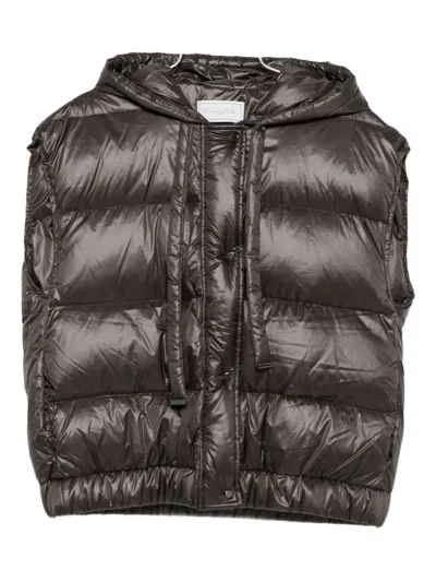 Antonelli Cropped Puffer Jacket With Quilted Design And Adjustable Hood In Brown
