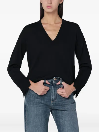 Roberto Collina Wool V-neck Sweater Long Sleeves In Black