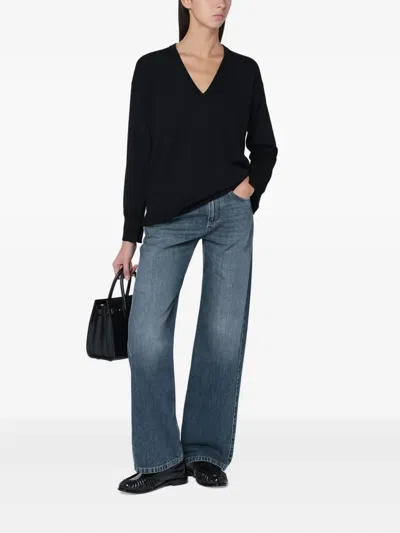 Roberto Collina Wool V-neck Sweater Long Sleeves In Black