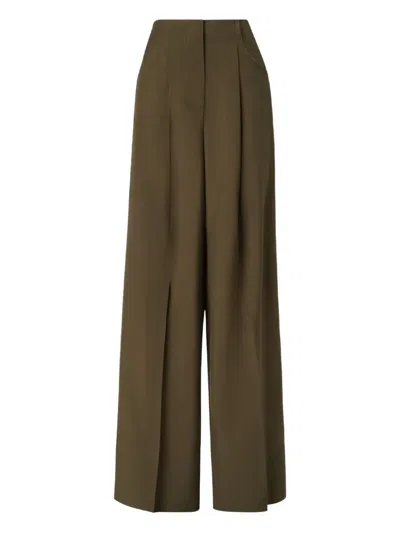 Fendi Women Green Pants With Front Pences And Wide Leg In Wool Woman In Green