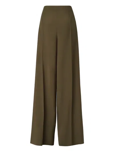 Fendi Women Green Pants With Front Pences And Wide Leg In Wool Woman In Green