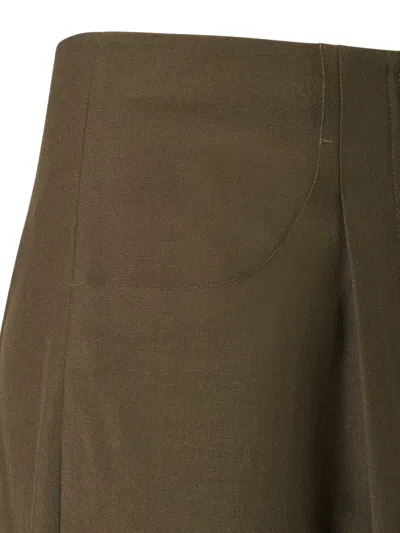 Fendi Women Green Pants With Front Pences And Wide Leg In Wool Woman In Green