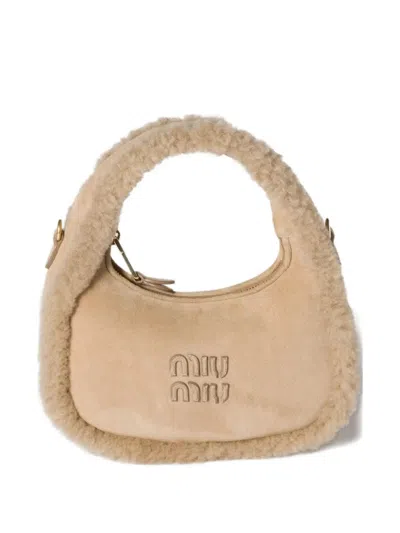 Miu Miu Wander Shearling Bag In Neutral