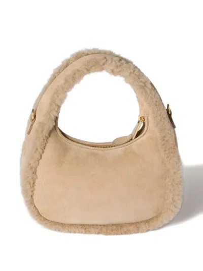 Miu Miu Wander Shearling Bag In Neutral