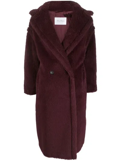 Max Mara Bordeaux Teddy Bear Icon Coat In Alpaca And Wool In Burgundy