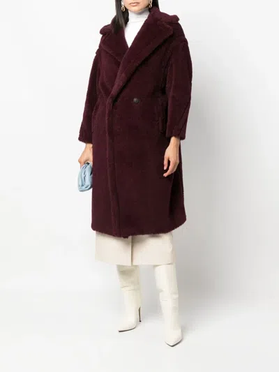 Max Mara Bordeaux Teddy Bear Icon Coat In Alpaca And Wool In Burgundy