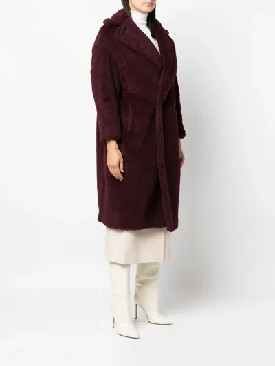 Max Mara Bordeaux Teddy Bear Icon Coat In Alpaca And Wool In Burgundy