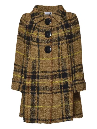 Charlott Textured Plaid Mid-length Jacket With Structured Collar In Brown