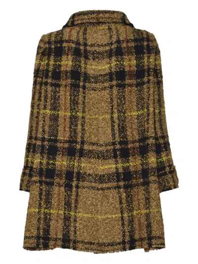 Charlott Textured Plaid Mid-length Jacket With Structured Collar In Brown