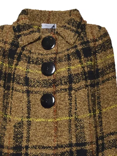 Charlott Textured Plaid Mid-length Jacket With Structured Collar In Brown