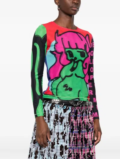 Chopova Lowena Tiny Long Sleeve Mesh Top In Multi