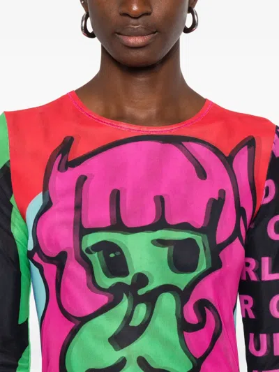 Chopova Lowena Tiny Long Sleeve Mesh Top In Multi