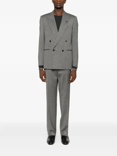 Lardini Double-breasted Jacket In Gray