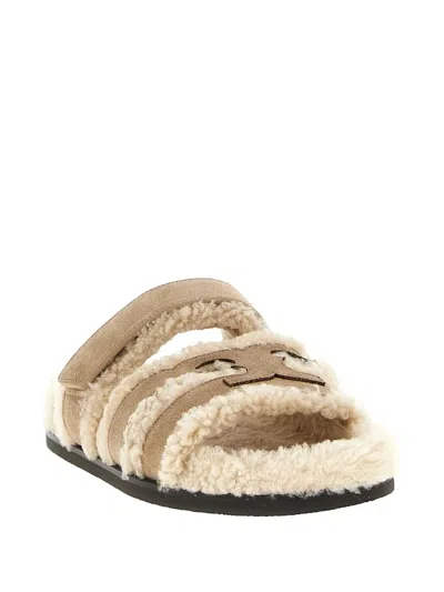 Tory Burch Ines Shearling Sport Slide Sandals In Neutral