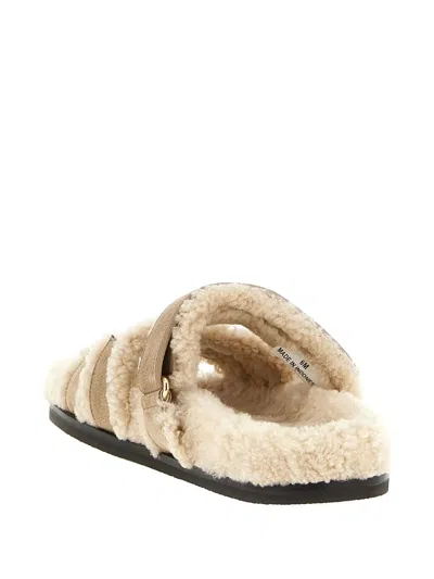 Tory Burch Ines Shearling Sport Slide Sandals In Neutral