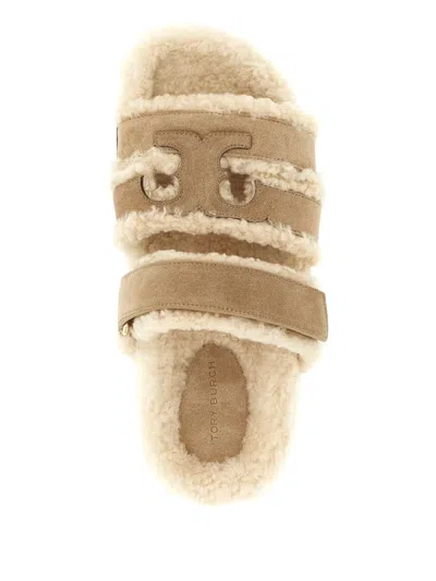 Tory Burch Ines Shearling Sport Slide Sandals In Neutral