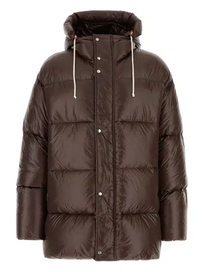 Jil Sander Chocolate Nylon Down Jacket In Brown
