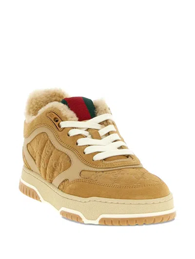 Gucci Perforated Accent Re-web Style Sneakers In Brown