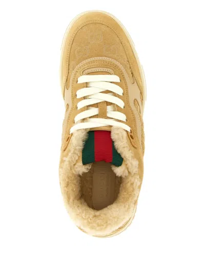 Gucci Perforated Accent Re-web Style Sneakers In Brown