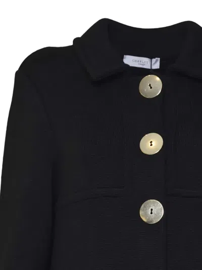 Charlott Tailored Blue Coat With Structured Collar And Distinctive Button Detail In Black