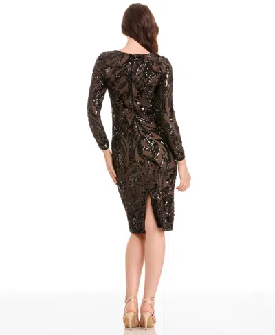 Dress The Population Emmalyn Sequin Detail Long Sleeve Cocktail Midi Dress In Black