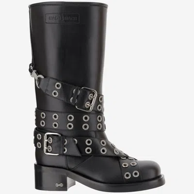 Mach &amp; Mach Leather Combat Boots With Straps And Eyelets In Black