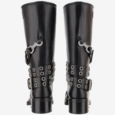 Mach &amp; Mach Leather Combat Boots With Straps And Eyelets In Black