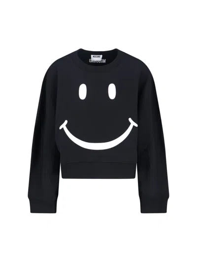Moschino Graphic Crew Neck Long Sleeve Sweatshirt In Black