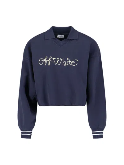 Off-white Embroidered Script Logo Crop Polo Sweater In Multi