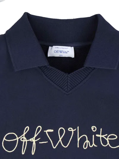 Off-white Embroidered Script Logo Crop Polo Sweater In Multi