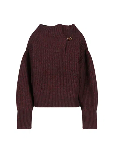 Dries Van Noten Women Burgundy Oversized Wool Sweater In Brown