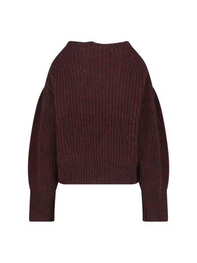 Dries Van Noten Women Burgundy Oversized Wool Sweater In Brown