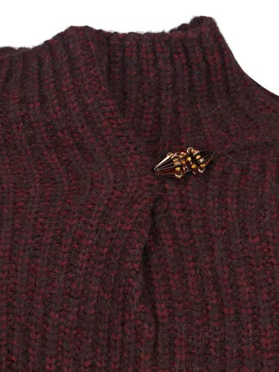 Dries Van Noten Women Burgundy Oversized Wool Sweater In Brown