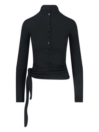 Low Classic Long Sleeve Mock Neck Top With Tie In Black