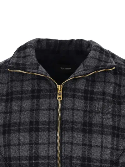 Willy Chavarria Ruff Rider Logo-embroidered Checked Wool-blend Jacket In Gray