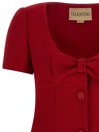 Valentino Bow Detail Dress Scoop Neckline In Red