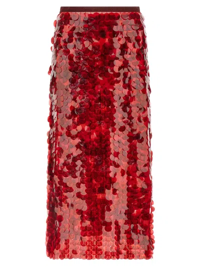 Fabiana Filippi Skirt In Printed Sequin Tulle In Red