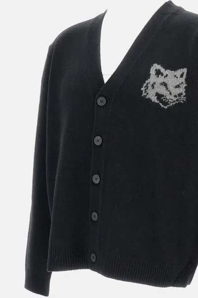 Maison Kitsuné Black Fox Head Cardigan With Buttons Closure In Black