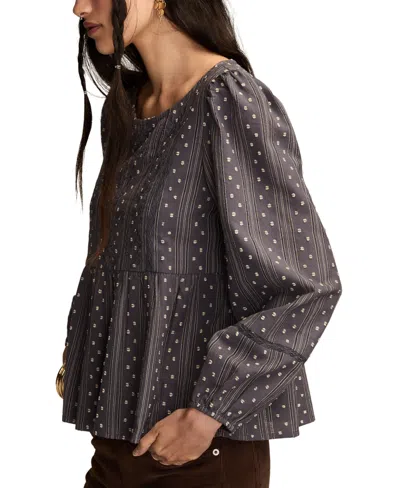 Lucky Brand Women's Novelty Stripe Long Sleeve Top In Black