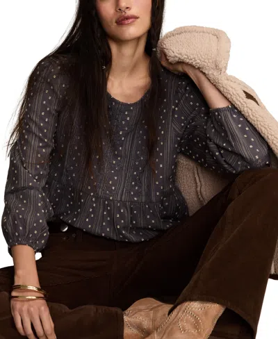 Lucky Brand Women's Novelty Stripe Long Sleeve Top In Black