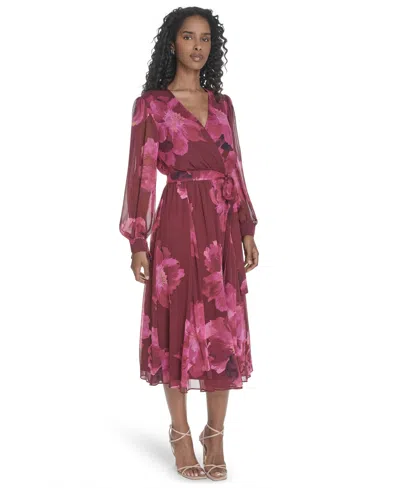 Calvin Klein Women's Tie-sleeve Midi Dress In Multi