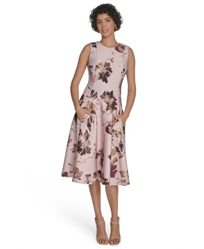 Calvin Klein Plus Size Printed Sleeveless Fit And Flare Dress In Multi
